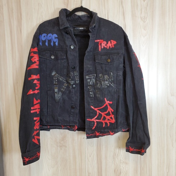 Fashion Nova Other - Streetwear Men Jean Jacket 'Stay the F***k back' Retro Y2K Grunge Knight WWE M
